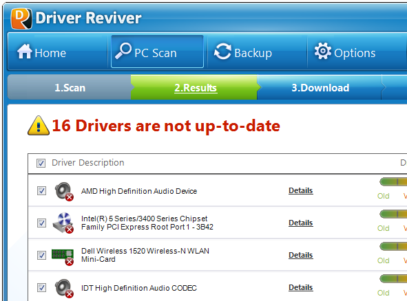 Результаты сканирования ReviverSoft Driver Reviver [/ caption]
