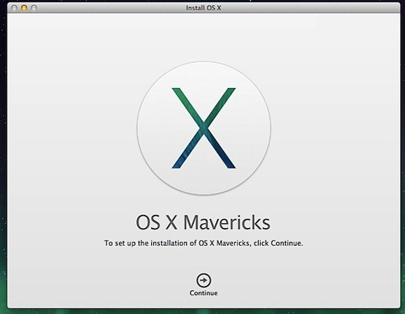 solis : norādiet disku un palaidiet OS X Mavericks instalāciju