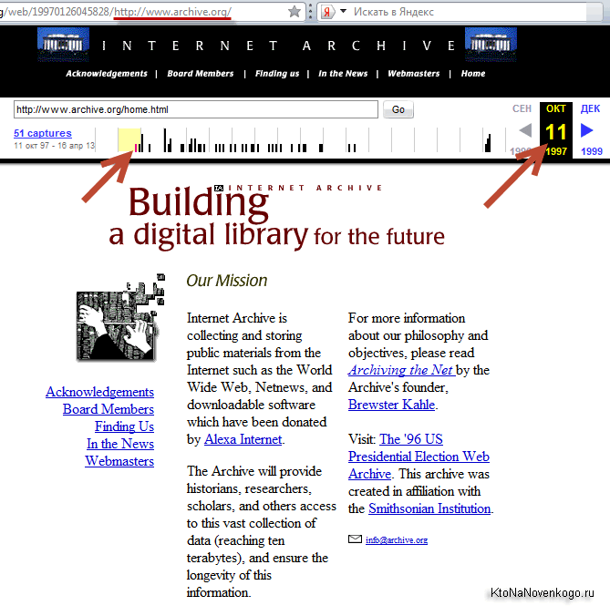Сам себе цей веб архів заніс в базу лише в 1997 році і виглядала його головна сторінка тоді так: