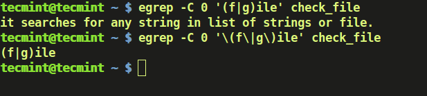 Тут egrep шукає рядок «file», коли мета-символом не екрановані, оскільки це означає значення цих символів