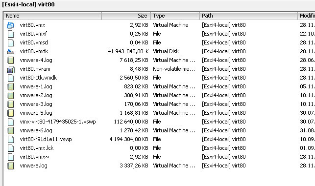 На скріншоті нижче представлені файли реальної виртуалки, про інші формати раджу прочитати в   Опис форматів ESXI